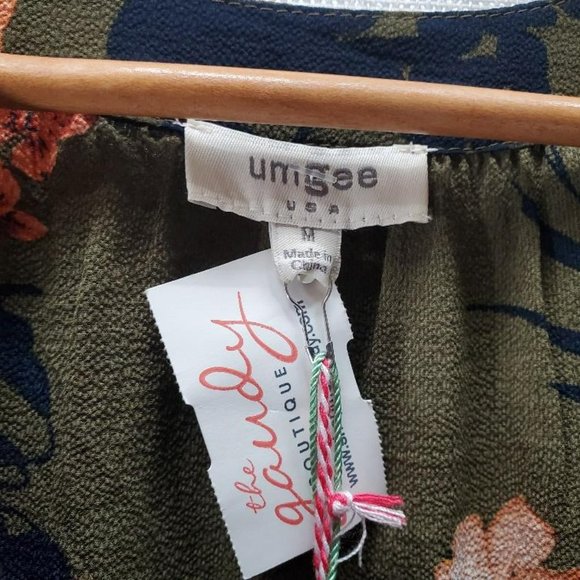 Umgee Dress Womens M Green Floral Mini Balloon Sleeves Boho Prairie Square Neck - Picture 4 of 8